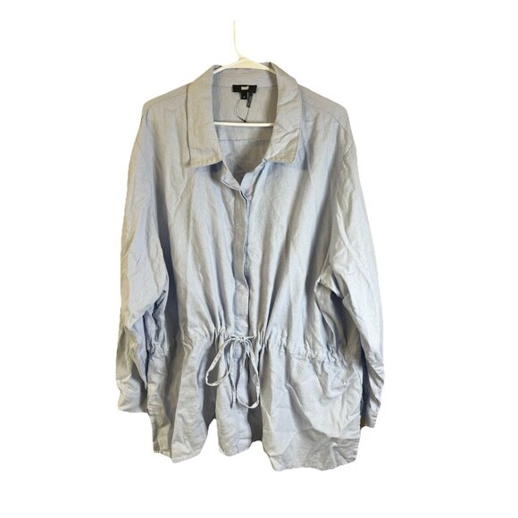 DKNY Side Stitch Denim Twill Drawcord Shacket Shirt Island Wash Plus Size 3X - Picture 1 of 7